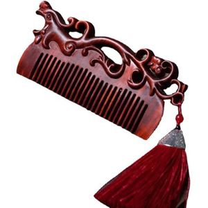 Natuurlijke houten kam paars sandelhout massage hoofdhuid kam chinoiserie gesneden sandelhout kam