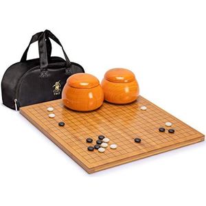 Yellow Mountain Imports Bamboe 2 cm Dubbelzijdig 19x19/13x13 Go Spel Set Bord met Dubbelzijdige Convexe Yunzi Stenen en Jujube Houten Schalen