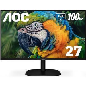 AOC 27B2H2 27"" frameloze IPS-monitor, FHD 1920x1080, 100Hz, 101% sRGB, voor thuis en op kantoor, HDMI- en VGA-ingang, Low Blue-modus, VESA-compatibel, zwart