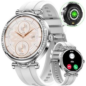 JELLOO Smartwatches voor dames (beantwoorden/oproepen) met diamanten, 1,30 inch bluetooth-smartwatch voor Android iOS, fitnesstracker met hartslagmeter