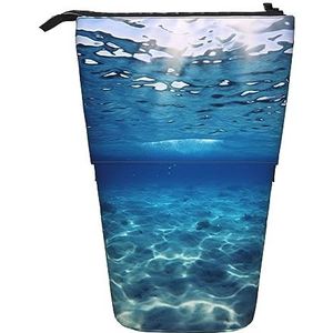 RLDOBOFE Blauwe Oceaan Zee Print Potlood Tas Stand-Up Intrekbare Potlood Doos Organizer Pen Houder Opbergtas Cosmetische Tas Voor Office Kerst Vakantie Gift, Zwart, Eén maat