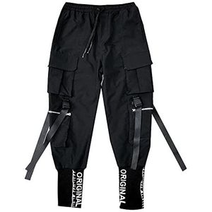 Hip Hop zwarte joggingbroek cargobroek herenbroek streetwear jogger baggy streetwear punk broek, zwart-01, M