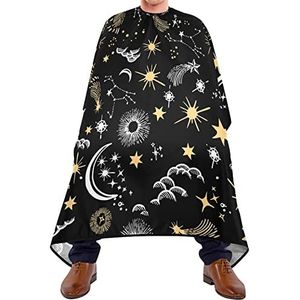 Kapper Cape 140x168cm, gele sterren en witte maan kappers cape zacht haar snijjurk unisex kappers snijjurk, voor kinderen, kapperszaken, vrouw
