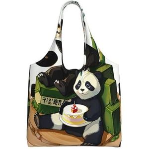 XIAOYANS Panda's van vader en zoon extra grote capaciteit schouder canvas tas voor winkelen reizen dagelijks gebruik, Zwart, Eén maat