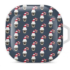 Mopshond in kerstmuts oordopjes hoesje compatibel met Samsung hard shell beschermhoes witte stijl