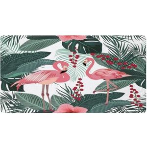 VAPOKF Flamingo's in tropische bladeren jungle keukenmat, antislip wasbaar vloertapijt, absorberende keukenmatten loper tapijten voor keuken, hal, wasruimte