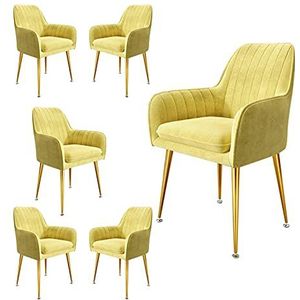 GEIRONV Dining stoelen Set van 6, 40 × 40 × 76 cm Fluwelen met metalen poten make-upstoel for woonkamer slaapkamer keuken stoelen Eetstoelen (Color : Yellow)