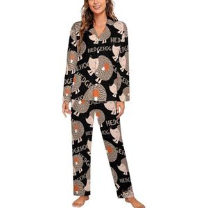 Leuke Cartoon Egel Lange Mouw Pyjama Sets Voor Vrouwen Klassieke Nachtkleding Nachtkleding Zachte Pjs Lounge Sets