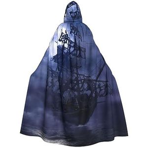 OPSREY Piraat zeilboot volle maan gedrukt Volwassen Hooded Poncho Volledige Lengte Mantel Gewaad Party Decoratie Accessoires