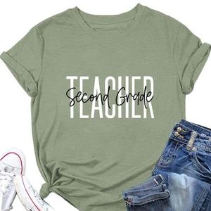 Leraar Tweede Grade Shirt Vrouwen Zomer Leraren Dag Gift Tees Crewneck Korte Mouw Basic T-shirt Tops, Olijfgroen, M