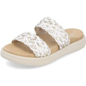 Remonte - Slippers - Wit/Goudkleur - Vlechtlook - Plateau