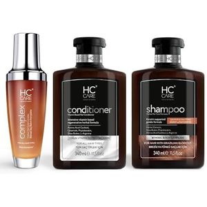 noxx HC Care Shampoo, haarspoeling en HC complex 100% kruiden haarverzorging lotion set | 340 ml shampoo + 340 ml haarconditioner + 100 ml haarverzorgingslotion (Braziliaanse föhn gedroogd haar)