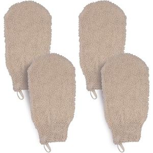 Bleu Bath (4 Pack) Natuurlijke Exfoliërende Katoenen Badhandschoen Douchehandschoenen Loofah Washandje Spons Machine Wasbaar Body Scrubber (Gentle Ramie)