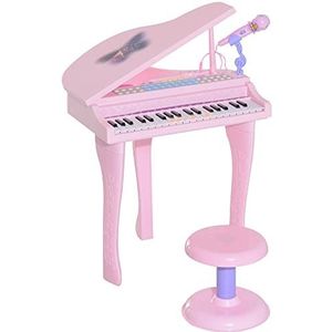 HOMCOM kinderpiano mini-piano piano keyboard muziekinstrument MP3 USB incl. krukje 37/32 toetsen roze