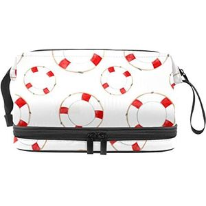 Grote capaciteit reizen cosmetische tas,Make-up tas,Waterdichte make-up tas Organizer, Rode reddingsboei, Meerkleurig, 27x15x14 cm/10.6x5.9x5.5 in