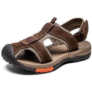 Mannen Slip on handgemaakte mode sport sandalen, casual zomer vissersschoenen, gesloten teen zachte strandschoenen, Bruin, 44 EU