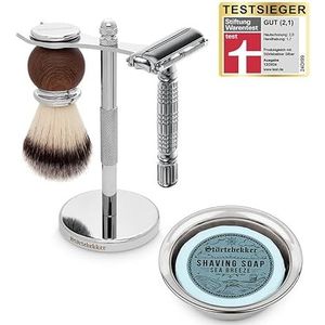 Störtebekker® Premium scheerstandaard-set, met scheermes, scheerkwast, scheerschaal en scheerzeep Sea Breeze, hoogwaardige scheerset/baardverzorgingsset, 8 geuren, cadeau-idee voor heren