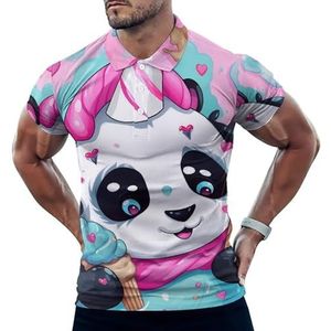 Kleurrijke Regenboog Eenhoorn Panda Casual Poloshirts Voor Mannen Slim Fit Korte Mouw T-shirt Sneldrogende Golf Tops Tees XL