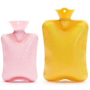 OIFAODAO, 2-pack klassiek rubber for 2 verschillende maten, liter/1 liter om warm te blijven in de winter, geschikt for Kerstmis/verjaardagscadeau warmwaterzak,Warmwaterkruik(Geel)