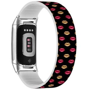 RYANUKA Solo Loop band compatibel met Fitbit Charge 5 / Fitbit Charge 6 (roze goud Shimmer Lipstick Kiss) rekbare siliconen band band accessoire, Siliconen, Geen edelsteen