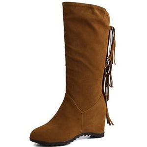 Instappers Met Sleehak Dames Klassieke Laarzen Met Franjes Retro Western Cowboylaarzen Herfst Winter Ridderlaarzen Suède Enkellaarsjes Vrijetijdswerkschoenen for Buiten(Brown,43 EU)