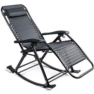 YABAG Verstelbare schommelstoel van metaal, inklapbaar, met armleuningen en hoofdsteun, tuinstoelen voor buiten, zwart, 1 stuk