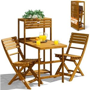 Casaria - Tuinset - 2 Stoelen 1 Tafel - Inklapbaar - Weerbestendig - Acacia