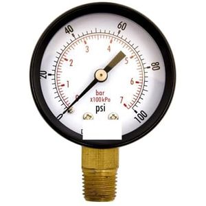 2 inch service-manometer, 1/4 inch NPT-onderstoel, zwarte stalen behuizing, 0-100 psi-
