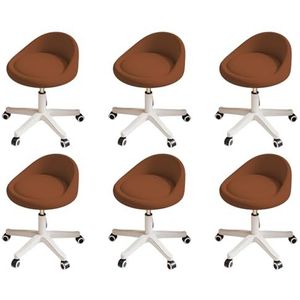 Ergonomische draaibare rolstoel met verstelbare hoogte, ultrastille wielen, gevoerd PU-leren kussen, for salon, kantoor en massage(Brown,Set of 6)