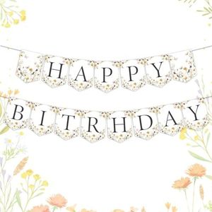 Jollyboom Wildflower verjaardagsdecoratie, banner, wilde bloem, Happy Birthday-banner, boho, bloemen, bloem, verjaardagsfeestje, geen doe-het-zelf banner voor meisjes, boho, wilde bloemen,