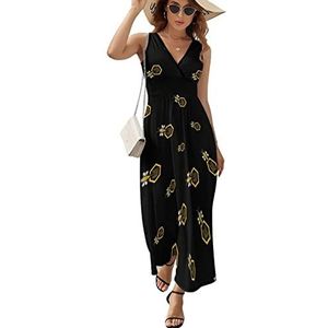 Save The Bees Maxi lange jurk voor dames, V-hals, mouwloos, tank, zonnejurk, zomer