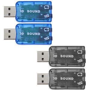 Be In Your Mind 4 STKS Externe 5.1 USB Stereo Geluidskaart met 3,5 mm Hoofdtelefoon en Microfoon Poorten 3D Virtuele 5.1 Kanaals Audio Adapter Compatibel met Windows 2 Zwart & 2 Blauw