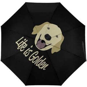 Life Is Golden (Golden Retriever) Paraplu Winddicht Sterke Reizen 3 Vouw Paraplu Voor Mannen Vrouwen Handleiding