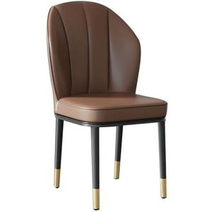 Meal Chairs Keuken lederen eetkamerstoelen, moderne slaapkamer toonbank lounge woonkamer receptie stoel met gestoffeerde zitting en metalen poten vrijetijdsstoel(Brown,Black gold feet)