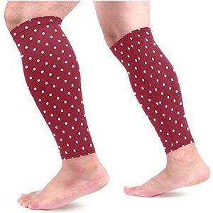 EZIOLY Witte Polka Dots Rode Sport Kalf Compressie Mouwen Been Compressie Sokken Kalf Guard voor hardlopen, Fietsen, Moederschap, Reizen, Verpleegkundigen