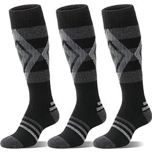 Welwoos Merino Wol Sokken Skisokken Warme Thermosokken Dikke Thermo Wintersokken voor Dames en Heren Winter Cadeaus Ski Sokken 3 Paar (Diamant-Zwart, M)