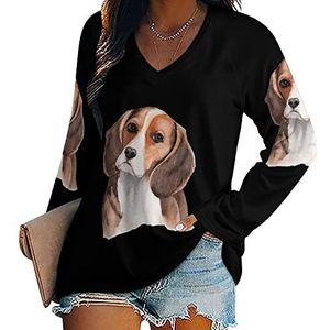 Aquarel Handgeschilderde Beagle Nieuwigheid Vrouwen Blouse Tops V-hals Tshirt Voor Legging Lange Mouw Casual Trui