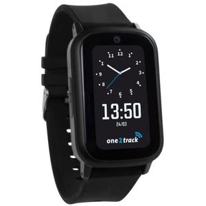 One2Track Connect Up Zwart – 4G GPS Smartwatch Kinderen – Incl. Screenprotector & Simkaart – Eigen App – Videobellen, Berichten, SOS, Stiltetijd, Veilige Zone – 2 Jaar Garantie