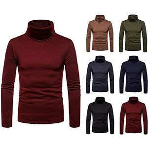 Heren trui coltrui winter warme gebreide trui lange mouw effen kleur basic gebreide kleding voor mannen comfortabel, ademend en zacht all-match dieptepunt shirt lange mouw T-shirt, C-rood, M