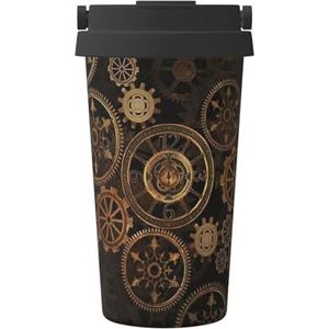 EdWal Gears klok bronzen eeuwenprint geïsoleerde koffiekop beker, herbruikbare koffie reismok voor warm houden/ijs, koffie, thee, bier