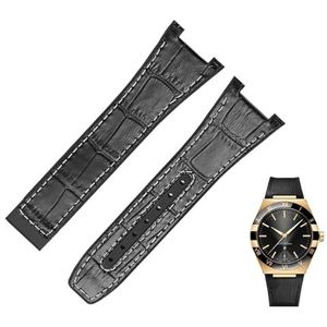 dayeer Voor Omega Constellation Double Eagle Series Horlogeband Manhattan Notch Rubber Koeienhuid Mannelijke Observatorium horlogeband (Color : Black white-No, Size : 25-14mm)