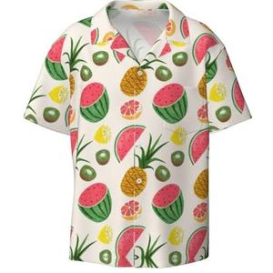 YJxoZH Tropisch fruit print heren overhemden casual button down korte mouw zomer strand shirt vakantie shirts, Zwart, S