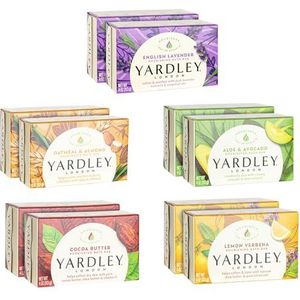 Yardley London Zeep Bad Bar Bundel - 10 repen: Engelse lavendel, havermout en amandel, aloë en avocado, cacaoboter, citroenverbena 4 oz repen (Pack van 10, twee van elk)