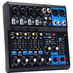 Audio DJ-mixer 6-kanaals mixer Portable Sound Mixing Console USB-interface Computeringang 48V fantoommonitor -opname Podcast-apparatuur (Color : Nero, Size : AS-08)