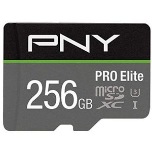PNY - Pro Elite - Geheugenkaart - Zwart, Grijs - 256 GB - U3, UHS-I, Leessnelheid tot 100 MB/s, Schrijfsnelheid tot 90 MB/s