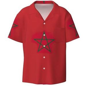 OdDdot Vlag van Marokko Print Heren Overhemden Atletisch Slim Fit Korte Mouw Casual Business Button Down Shirt, Zwart, 4XL