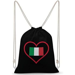 I Love Italiaanse Rode Hart Trekkoord Rugzak String Bag Sackpack Canvas Sport Dagrugzak voor Reizen Gym Winkelen
