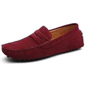 Heren loafers schoen vierkante neus nubuck leer penny rijschoenen lichtgewicht flexibele comfortabele wandelmode instapper(Color:Wine Red,Size:42 EU)