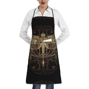 ZhaoYuGoods Parijs straattafereel Eiffeltoren schorten met zakken voor vrouwen, stijlvolle kookschorten voor keuken, tuinieren, salon, ideale print schort, libelle, Eén maat