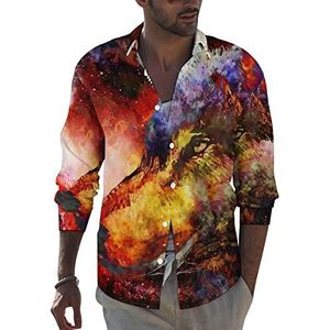 Aquarel Wolf heren revers lange mouw overhemd button down print blouse zomer zak T-shirts tops 4XL